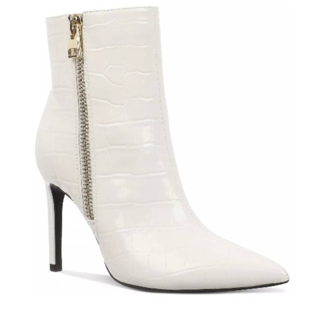 INC International Concepts Women's Sarishaa Zip Booties White Croc Size 9M NWB